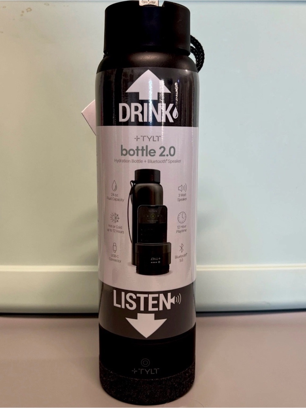 Bottle 2.0 Hydration Bottle with Bluetooth Speaker - Black